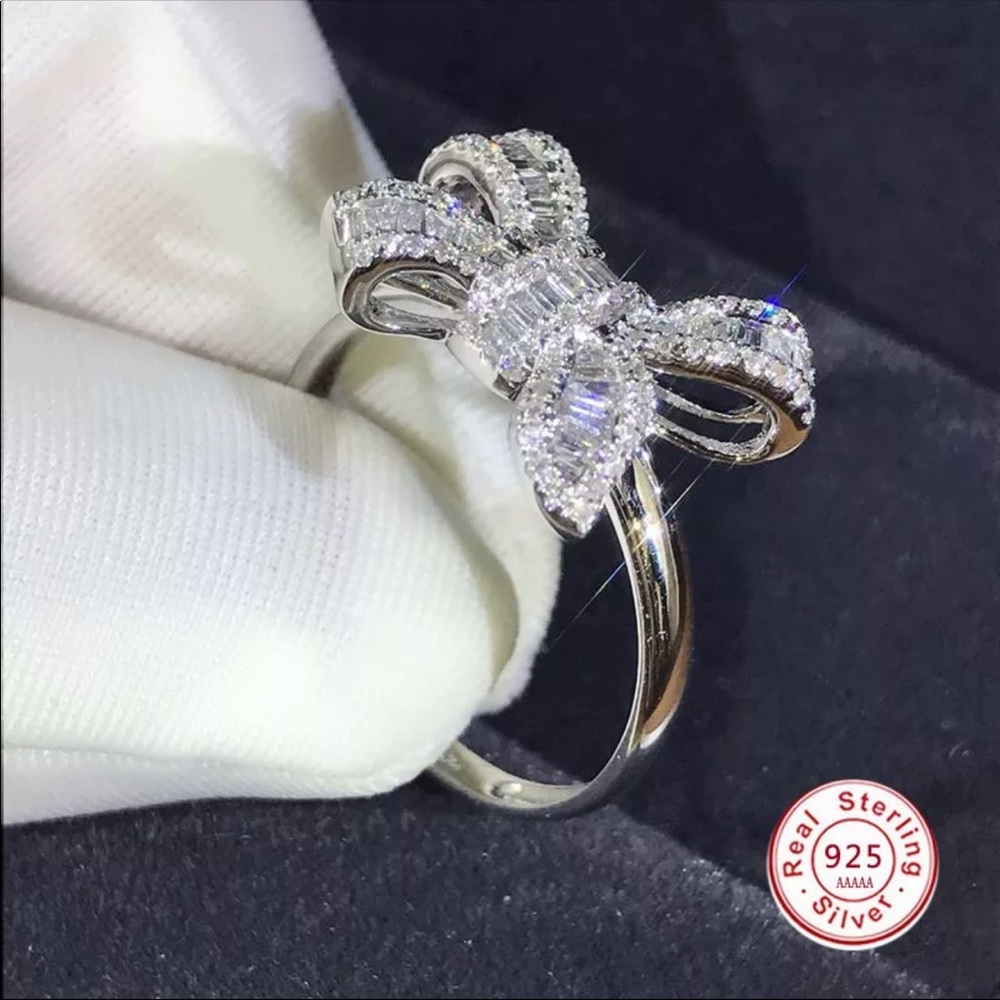 925 silver Sparkling Big Bow Knot Stackable Ring - Picture 2 of 6